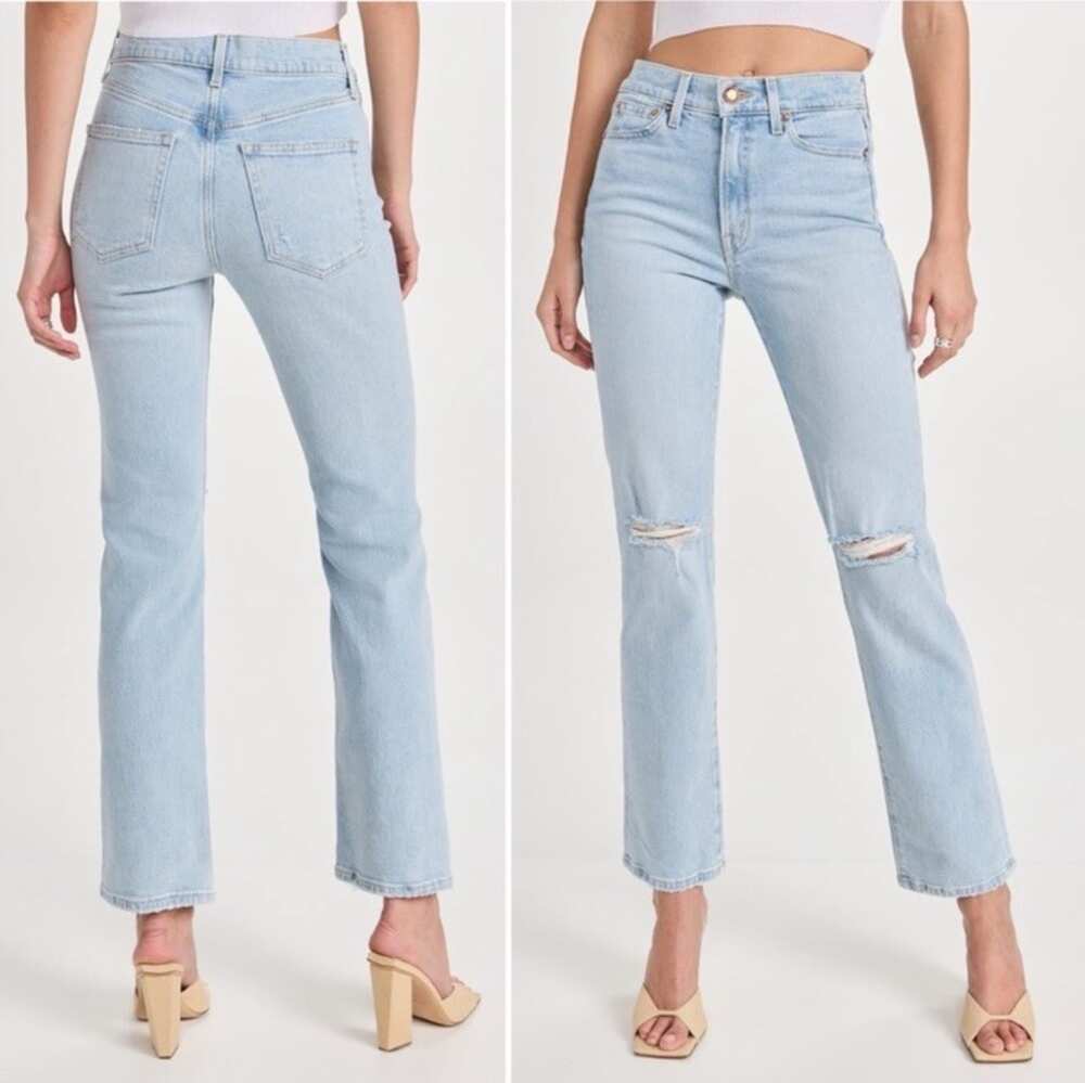AYR The Sugar High Rise Straight Leg Jeans Light Wash Distressed Size 26
